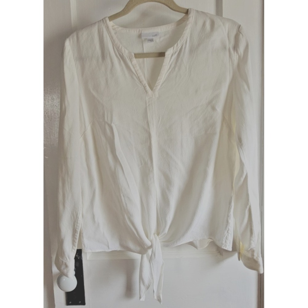 J Jill Rayon ivory tie front blouse long sleeves woman Sz XS